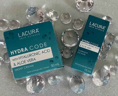 Set of Lacura Hydra Code Night Cream &Eye Mask with Hyaluronic Acid Aloe Vera  - image 1 of 3