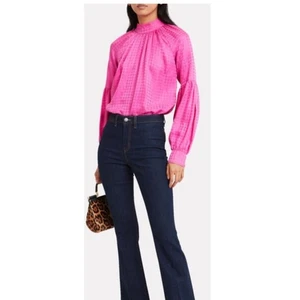 VERONICA BEARD Cicely Houndstooth Barbie Pink Jacquard Silk Blouse Size 8 - Picture 1 of 10