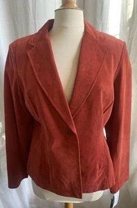 Vtg Alfani Red/Maroon Suede Leather Jacket Womens PL Blazer Classic Boho Luxury - Picture 1 of 10