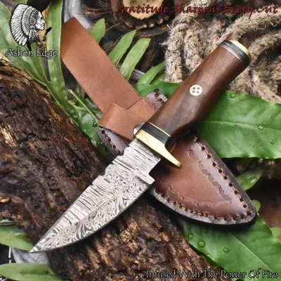 Ashen Edge Custom Forged Skinner Knife Twist Damascus Walnut Wood Everyday Carry - Image 1 of 4