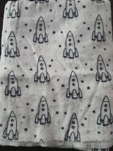 HB Hudson Baby Blue White spaceship Print Baby Receiving Blanket Flannel Lovey  - Picture 1 of 5