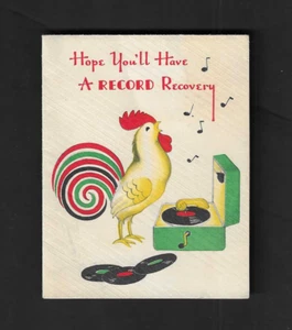 unused vtg Norcross Greeting You'll Have A RECORD RECOVERY MUSIC Card Rooster - Picture 1 of 3