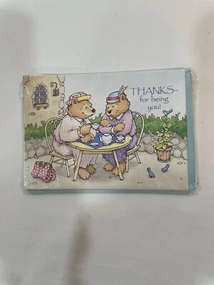 Joyfully Yours 8 Bear Tea Party Note Cards -“Thanks For Being You” New Old Stock - Image 1 of 4