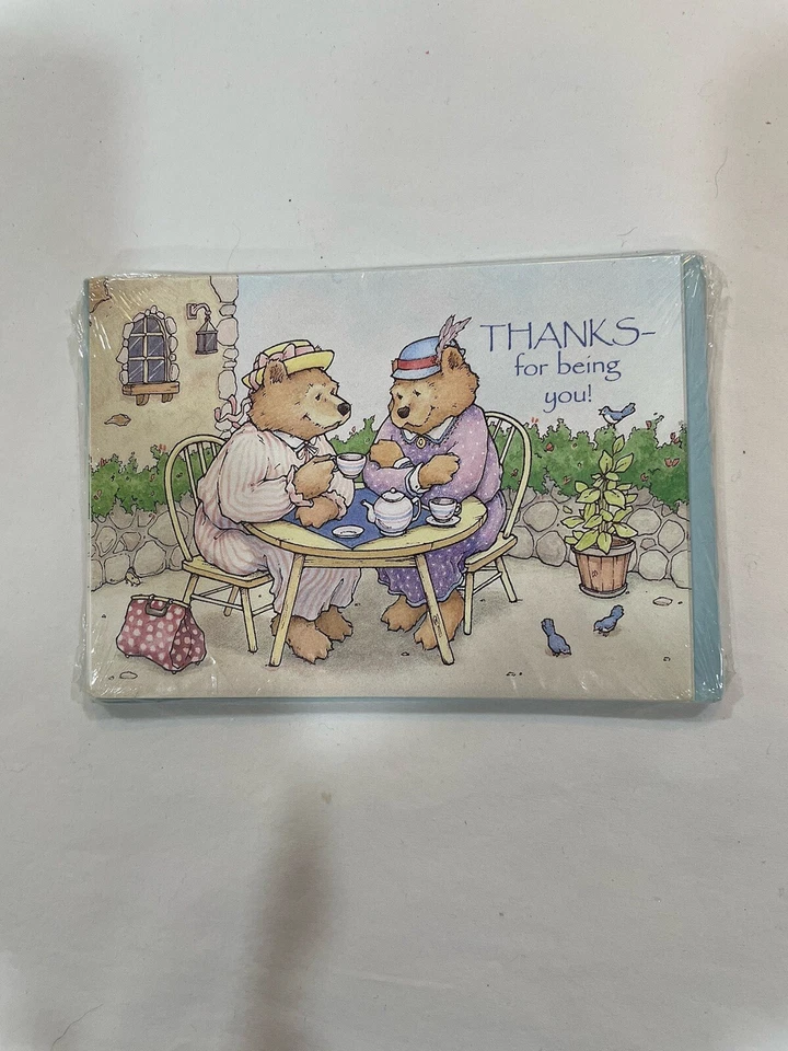 Joyfully Yours 8 Bear Tea Party Note Cards -“Thanks For Being You” New Old Stock - Image 1 of 4