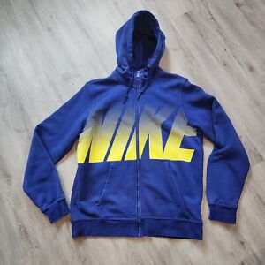 Nike Hoodie Sweatshirt Big Spell Out Swoosh Cotton Blue Yellow Large