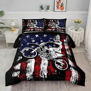 Vibrant Dirt Bike Quilt and Pillowcases Set - Perfect Bedding for Motocross Fans - Picture 1 of 11