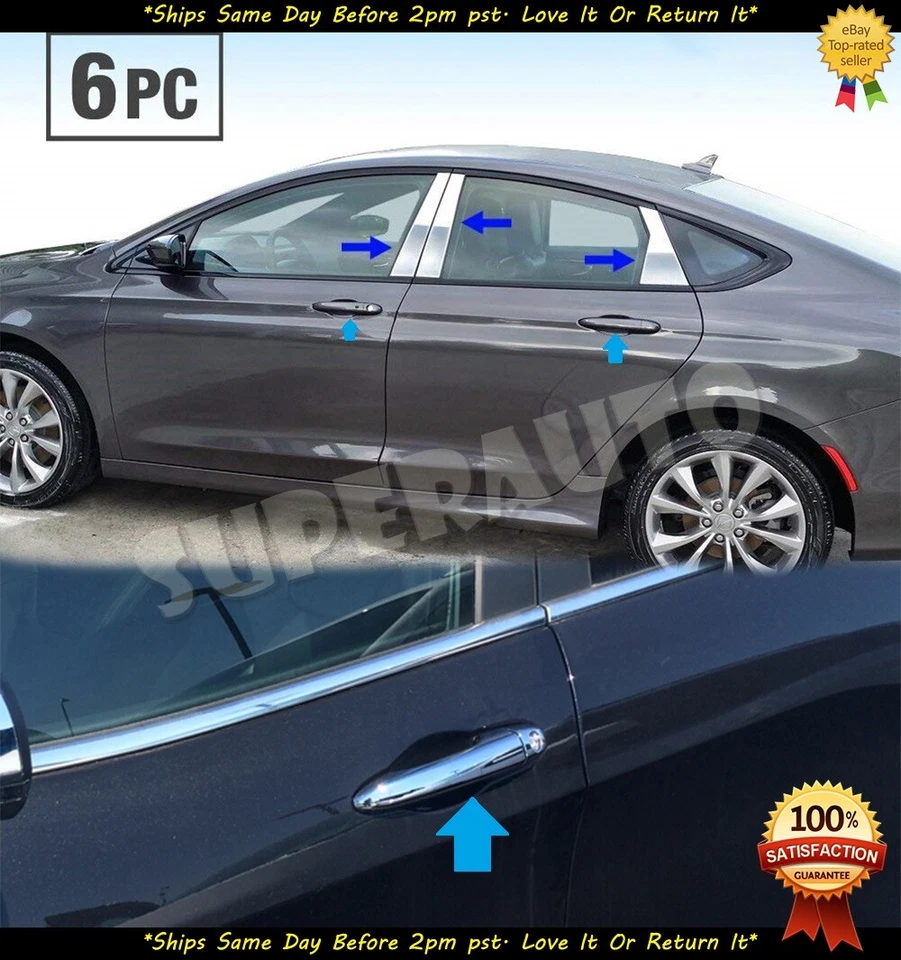 Kit de postes de pilar de puerta de acero inoxidable + cubiertas de manija para Chrysler 200 2015-2017 Foto 1 de 1