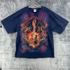 Vintage House of Blues T Shirt Mens 2XL Blue Guitar Music Chicago Double Side - Picture 1 of 9