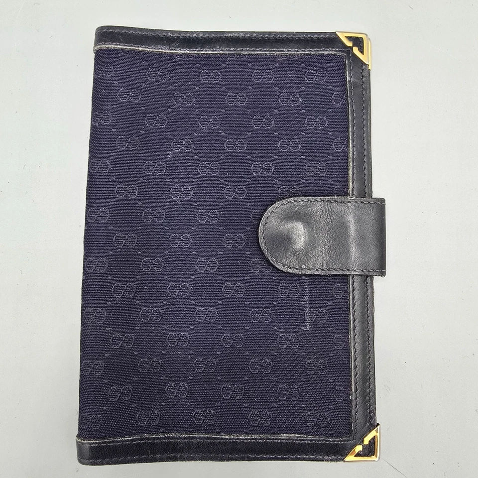 Gucci Blue Micro GG Logo Passport Cover with Gold Tone Corners *Fair Condition - Image 1 of 4