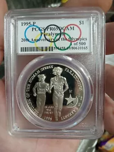 1995-P Paralympics Track 20th Anniversary Silver Dollar PCGS PF-69 Deep Cameo. 1 - Picture 1 of 2