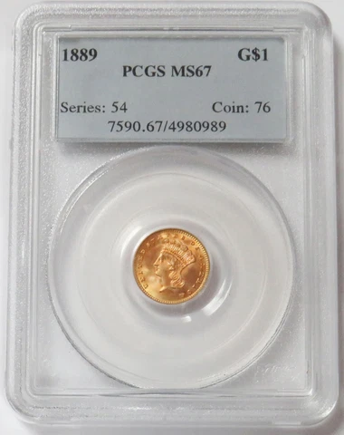 1889 GOLD USA PRINCESS HEAD $1 DOLLAR COIN PCGS MINT STATE 67 PQ Cover