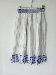 EX M&S Fully Lined Ivory Elasticated Embroidered Summer Midi Skirt UK10 - Picture 1 of 10