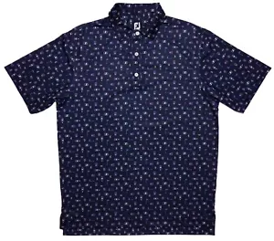 FOOTJOY Polo Manica Corta Bevande Uva All Over AOP Blu Viola Media M - Foto 1 di 11