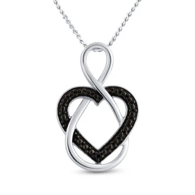 Colgante Corazón Diamante Negro Plata L U 0,01 Ctw Foto 1 de 3