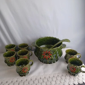 Vtg Enesco Pointsettia Punch Bowl Set Tom & Jerry E-9834 In Box Christmas Party - Picture 1 of 24