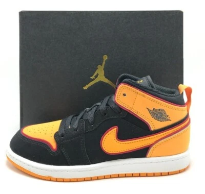 * 新 * 学前儿童耐克 Air Jordan 1 Mid (PS) 黑色/橙色 (FJ4925 008) — 第 1/4 张图片