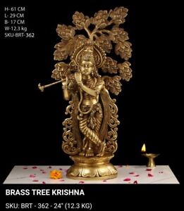 Lord Krishna Statue With Tree, God Idol For Pooja, Home Decor, Collectible