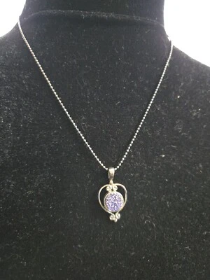 Sajen IN Sterling Silver Purple Druzy Quartz Pendant Necklace Signed 18" - Image 1 of 4