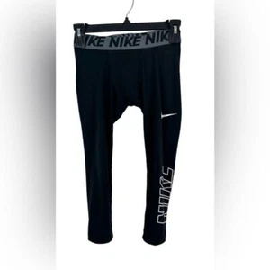 Nike Tights Youth Medium 3/4 Length Logo Swoosh Dri Fit Football Black - Picture 1 of 11