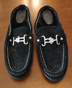 COLE HAAN Womens BLACK SUEDE HORSEBIT LOAFER SLIDERS SIZE 7.5 B. SSH - Picture 1 of 12