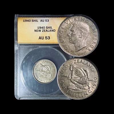 NUEVA ZELANDA. 1940, chelín, plata - ANACS AU53 - fecha semiclave, escaso Foto 1 de 4