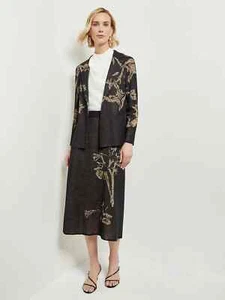 NWT XL Misook Placed Floral Jacquard Tailored Jacket & Skirt Suit Blk/Gold $726 - Picture 1 of 8