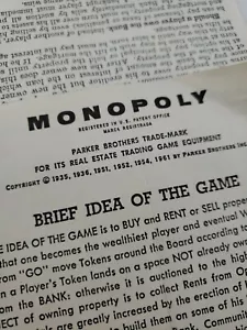 Vintage Parker Brothers 1936/61 Monopoly Replacement Pieces Rule Book - Picture 1 of 4