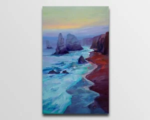 Quadro paesaggio marino arte originale impressionismo olio su tela di S. Chernyakovsky - Foto 1 di 12