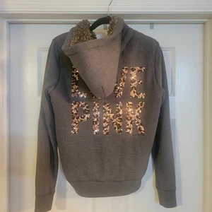 DE COLECCIÓN Victoria's Secret ROSA Sudadera con Capucha Cremallera Completa Forrada de Piel Chaqueta Lentejuelas Grande - Imagen 1 de 6