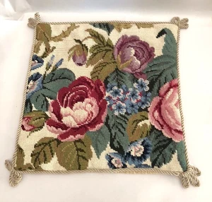 Vintage Schurwolle Nadelspitze Blumen Rosen dekorativer Akzent Kissenbezug 14x14" - Bild 1 von 8