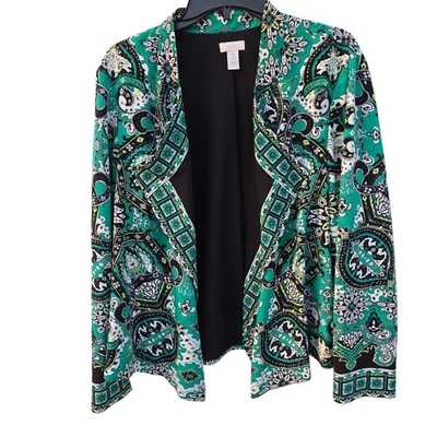 Chaqueta Blazer Chico’s Floral Estampado Paisley Frente Abierto Verde Sedoso Suave Talla XL 16 Foto 1 de 4