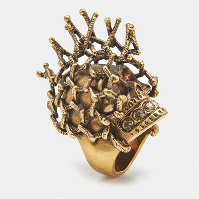 Alexander McQueen Skull Crystals Gold Tone Ring Size 55 - Image 1 of 4