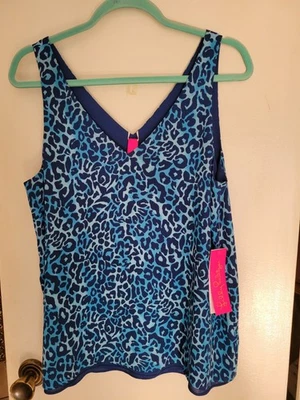 Lilly Pulitzer Lileeze Florin Reversible Top Size M NWT Navy Blue Animal Print - Image 1 of 4