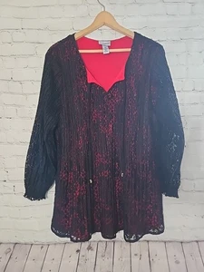 Catherines Top Plus Size 2X Tunic Shirt Red Black Lace Whimsigoth Vampire Dark - Picture 1 of 7