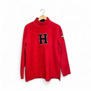Vintage Tommy Hilfiger Fleece Sweatshirt Women’s Large Varsity “H” Long Line Red - Picture 1 of 6