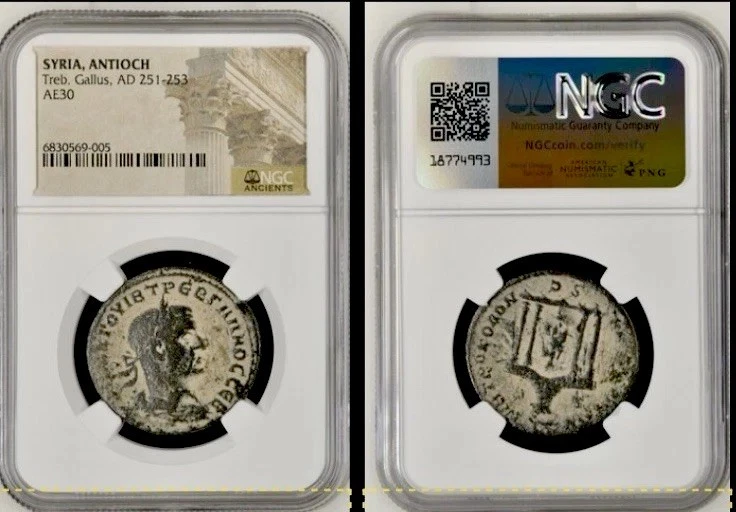 Trebonianus Gallus Sestertius Ancient Roman Coin Temple NGC Genuine 251-253AD - Image 1 of 4