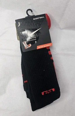 NIKE ELITE Basketball Crew Socks SX4696-062 LeBron James LBJ XL 12-15 Black Red - Image 1 of 4