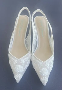 Betsey Johnson Women’s Slingback  Ivory Mesh With Beads Dressy Size 7.5 - Picture 1 of 7