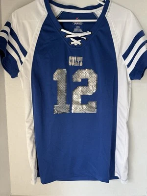 Camiseta para mujer Majestic Indianapolis Colts Andrew Luck azul draft Him #12 nueva con etiquetas grande Foto 1 de 4