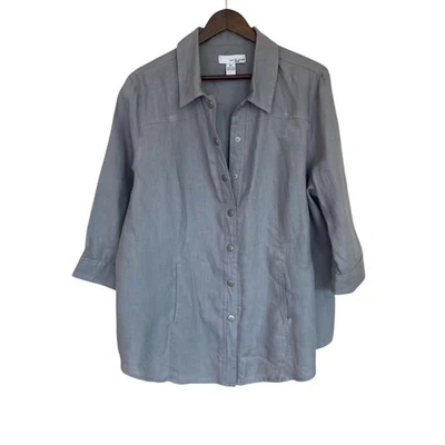 Lucy & Laurel Gray Snap Front Linen Jacket - 2x - Image 1 of 4