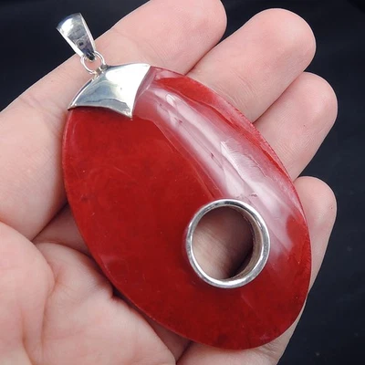 925 Sterling Silver Large Oval Red Coral & Resin Pendant Jewelry, RCP-276 - Image 1 of 4