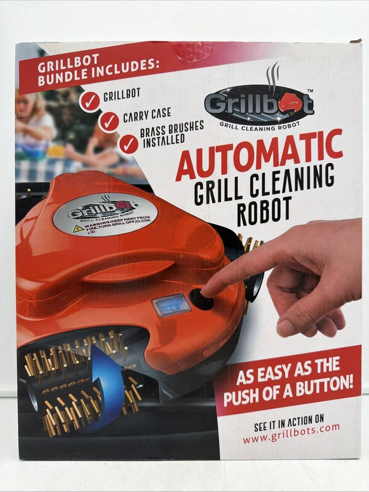 Robot Automático de Limpieza de Parrilla Grillbot, Naranja, Cepillos de Latón + Estuche de Transporte, NUEVO Foto 1 de 4