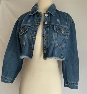 New Women Size Medium Cropped Denim Coat Jacket Button Down Jacket - Picture 1 of 6