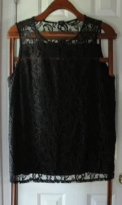 Blusa Adrianna Papell Sin Mangas Negra Grande Encaje Superpuesto Pullover Nueva Con Etiqueta - Imagen 1 de 7