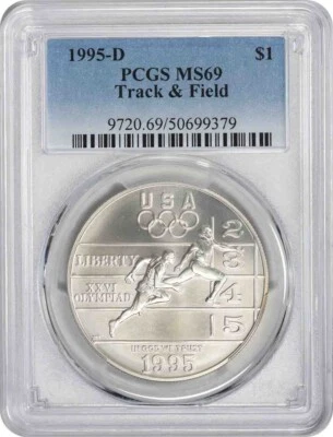 1995-D Track & Field Olympic Silver Commemorative Dollar MS69 PCGS Mint State 69 - Image 1 of 2