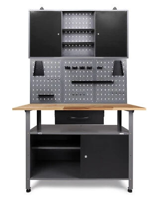 Ondis24 Werkstatt Set 120 cm Werkbank Metall 1x Werkzeugschrank - Lochwand Haken - Bild 1 von 4