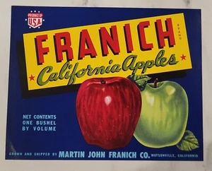 ADVERTISING Label Watsonville Apples Franich Martin John - Picture 1 of 1