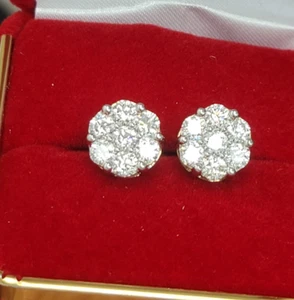 DEAL! 14K Yellow Gold Lab Grown 1.84ctw Cluster Diamond Studs EGL Certified - Picture 1 of 7