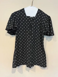 Vintage Blondie and Me Black Button Up with White Geometric All Over Print - Picture 1 of 5