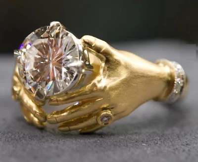 3CT Round Simulated Diamond Elegant Engagement Ring 14K Yellow Gold Over Silver - Image 1 of 4